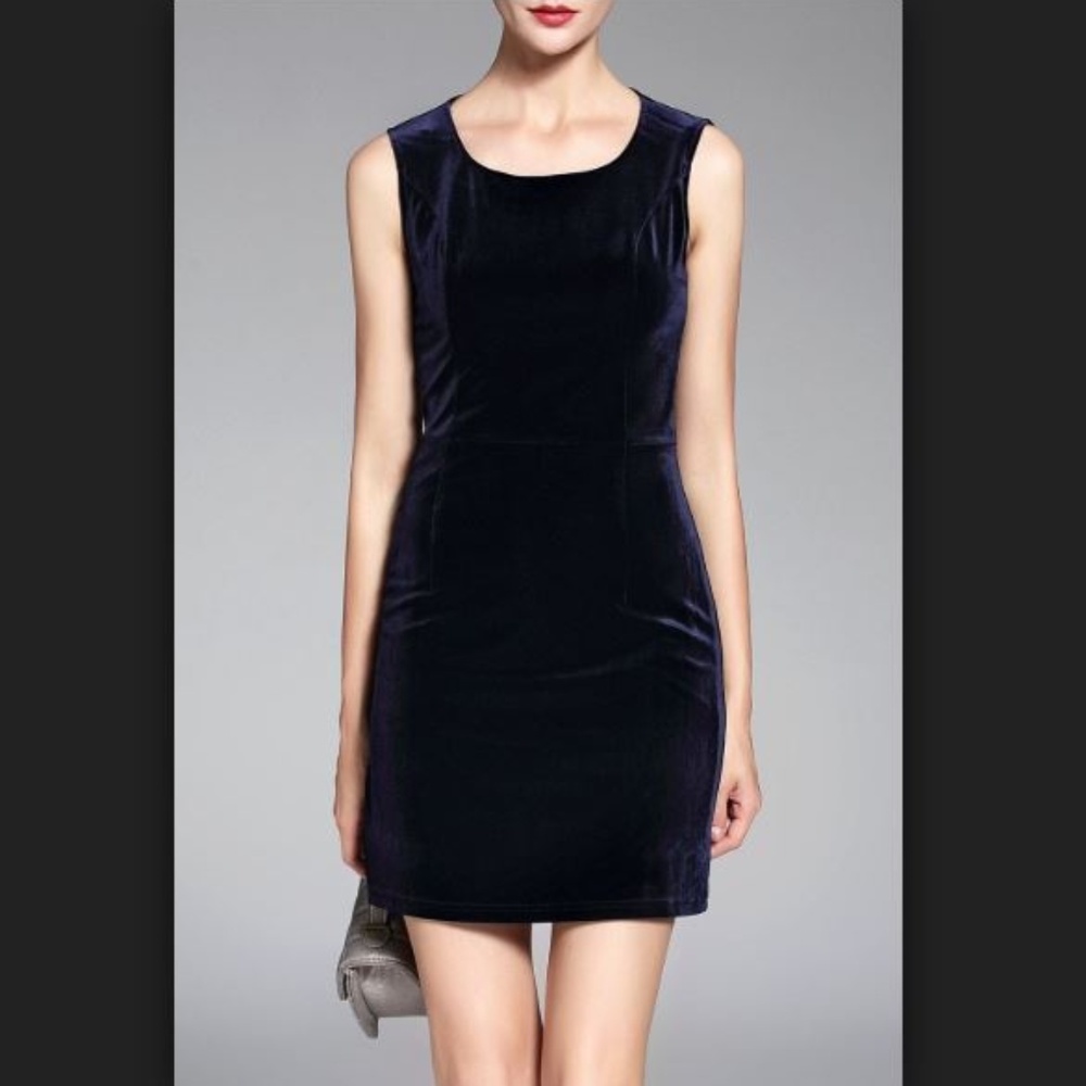 Solid Blue Vintage Ralph Lauren Velvet Dress